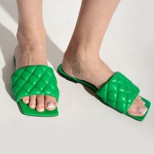 Bottega Veneta Quilted Lido Mules in Parakeet Green RARE